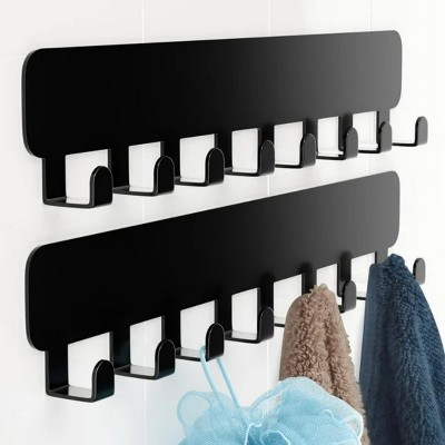 LunaLulinlk 2 Pack Heavy Duty Self Adhesive 8 Hooks, Black Key Hangers for Wall Decor No Drill for Hanging