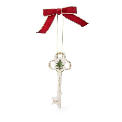 Spode Our New Home Key Ornament 2025 - Hand Painted Dolomite Christmas Ornament with Printed Year, Key Figurine Holiday Décor