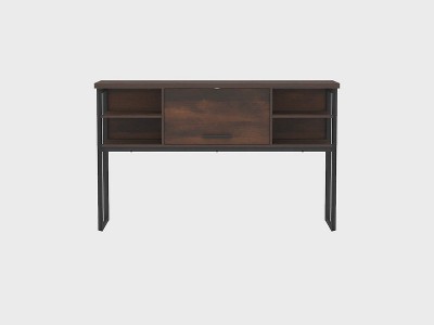 Barrel Oak and Black Metal Computer Desk Hutch with Shelves