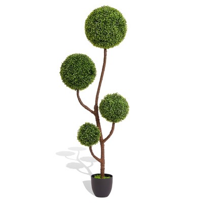 SKRAN Artificial Boxwood Topiary 4-Sphere Ball Tree,Greenery Plant for Indoor & Outdoor Decor,Spiral Topiary Ball Tree for Home,Office,Patio