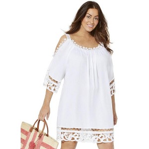 Swimsuits for All Women's Vera Crochet Cold Shoulder Cover Up Dress (Plus Sizes Available) - 1 of 4