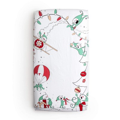 JumpOff Jo Fitted Crib Sheet, Cotton Crib Sheet for Standard Sized Crib Mattresses, Hypoallergenic and Breathable, 28" x 52", Christmas Mischief