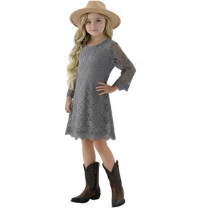 2Bunnies Girls' Boho Rustic Garden Lace Flower Girl Dress - 1 of 4