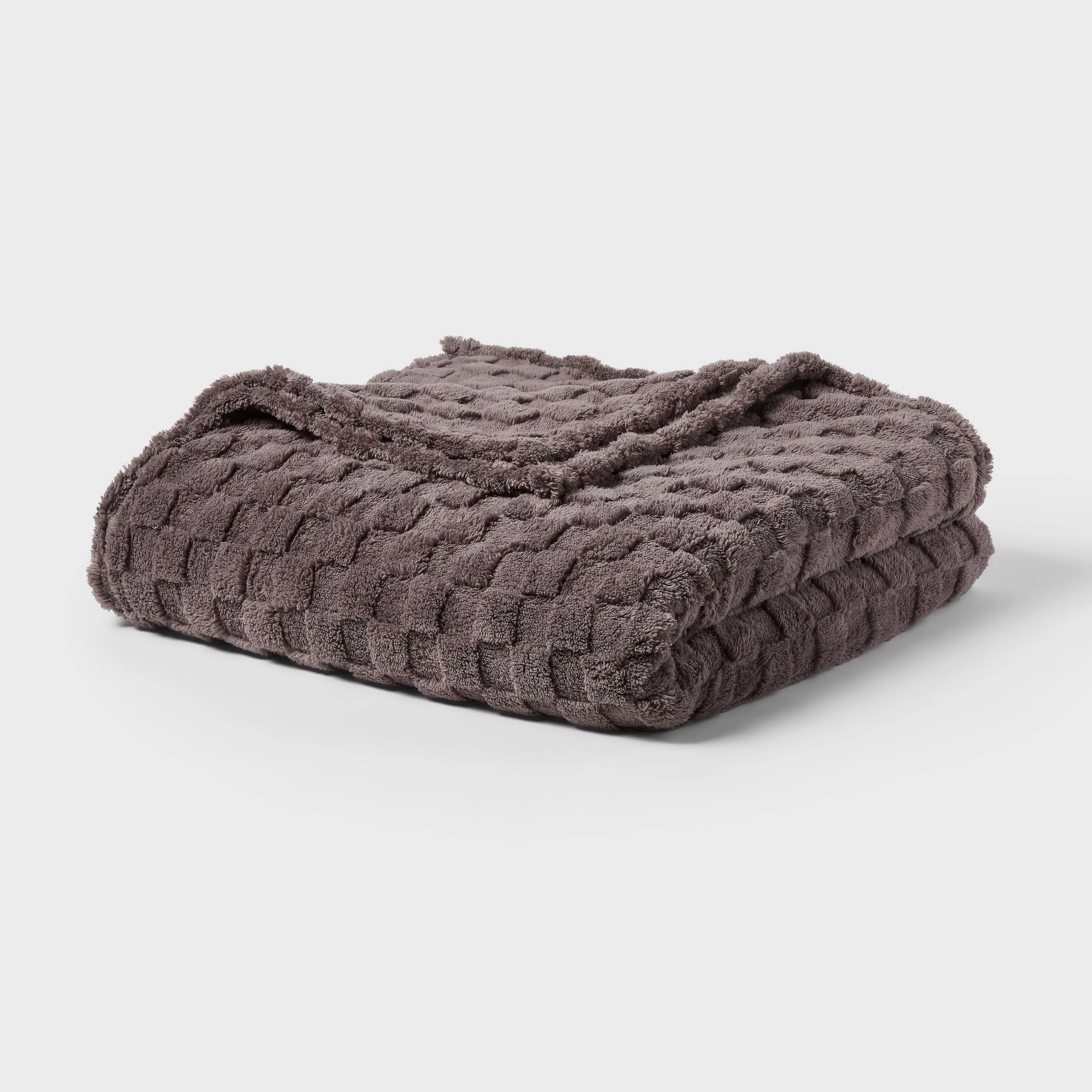 Full/Queen Checkered Jacquard Plush Blanket Gray - Room Essentials™