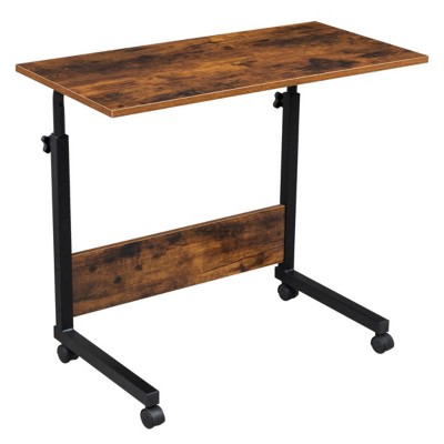 Syemin Desks Rolling Height Adjustable Side Table Lifting Computer Desk Overbed Bedside Table Overbed Table with Wheels, Brown, 31.5"*15.75"*27.16"