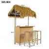 3 Piece Hawaiian Style Bar Height Wood Patio Set with PE Grass Canopy,Outdoor Bar High Table and 2 Stools,Wood Patio Furniture Sets-Coolbibila - 3 of 4