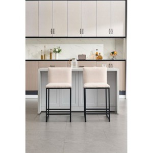 Ivory Counter Height Bar Stools Set of 2, Upholstered Linen Bar Stools - 1 of 4