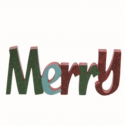 Transpac Wood 11 in. Multicolor Christmas Merry Glitz Decor