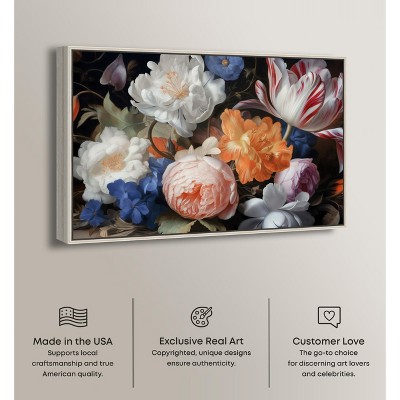 Elegant Floral Canvas Wall Art with Silver Frame, 30" x 20"