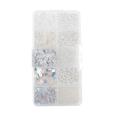 John Bead Sequins and Beads Kit White Mix Beads