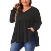 Agnes Orinda Women's Plus Size Babydoll V Neck Long Sleeve Winter Casual Button Half Placket Blouse - 2 of 4