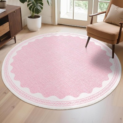Washable Rug Low Pile Living Room Throw Mats with Non Slip Backing Lightweight Foldable Floor Covers Modern Waven Border Indoor Throw Carpet