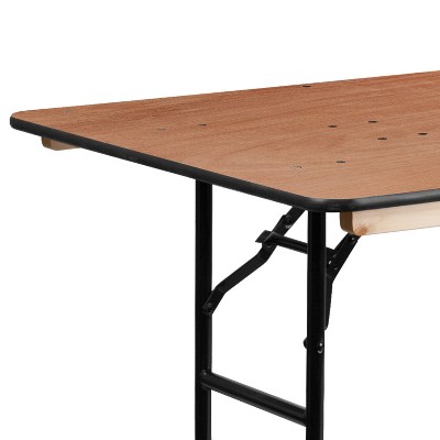 6-Foot Black Metal and Brown Wood Folding Banquet Table