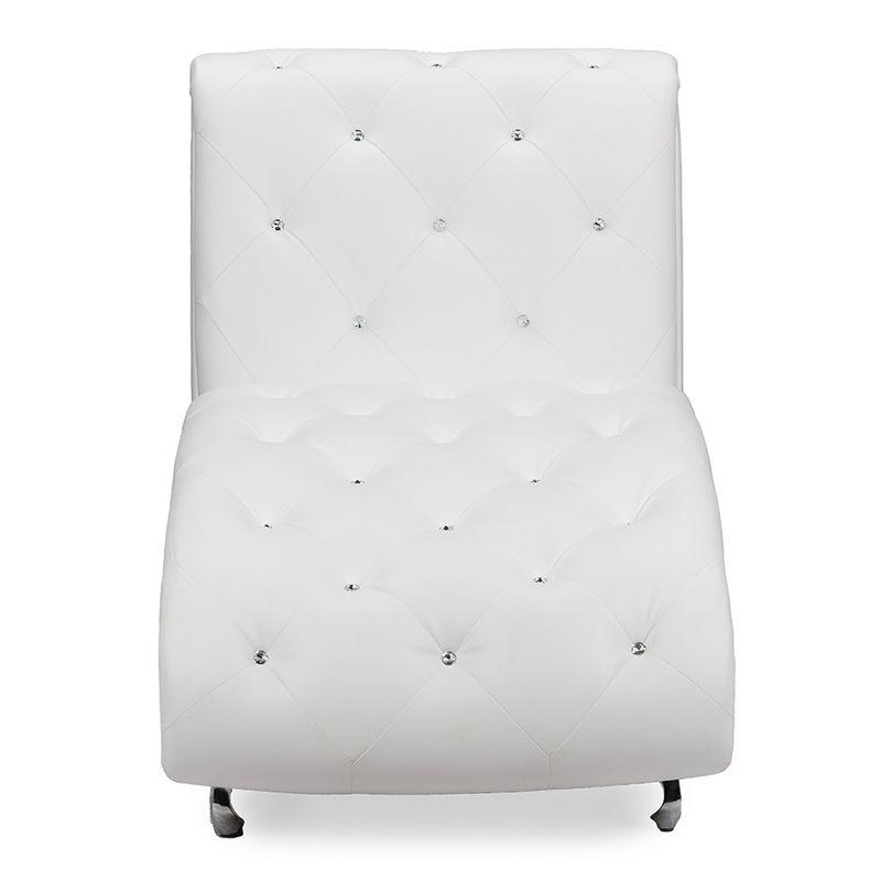 Pease Contemporary Faux Leather Upholstered Crystal Button Tufted Chaise Lounge White - Baxton Studio, 6 of 9