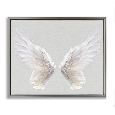 Stupell Industries Angel Wings on Grey Black Framed Floater Canvas Wall Art
