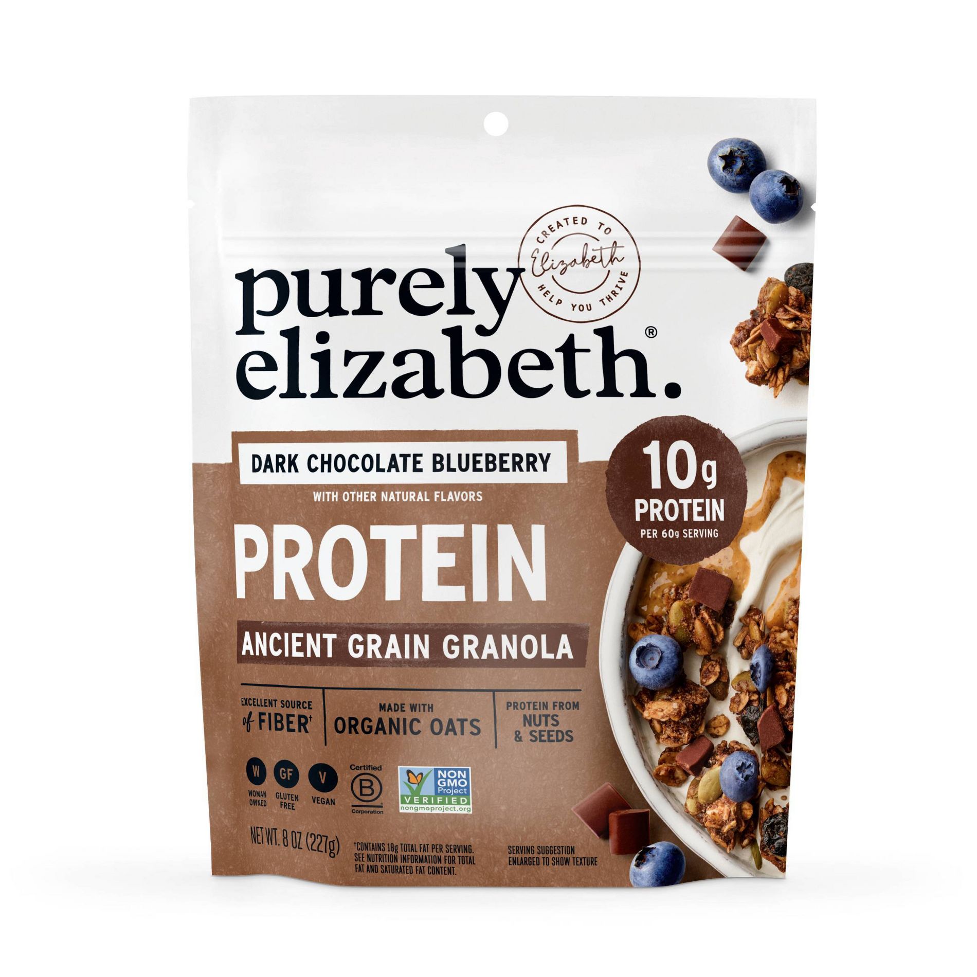 purely elizabeth. Dark Chocolate and Blueberries Protein Granola - 8oz