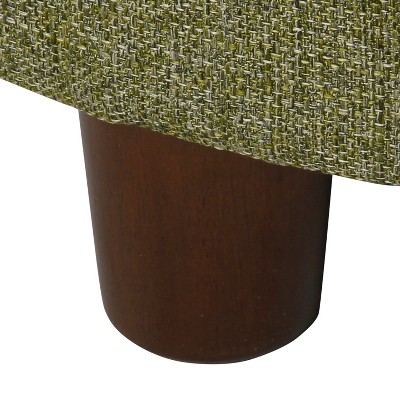 Green Tweed Round Storage Ottoman with Wood Legs