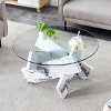 Modern Round Coffee Table with Artistic Geometric Base, Minimalist Accent Table for Living Room, Farmhouse or Contemporary Spaces-Maison Boucle - 3 of 4