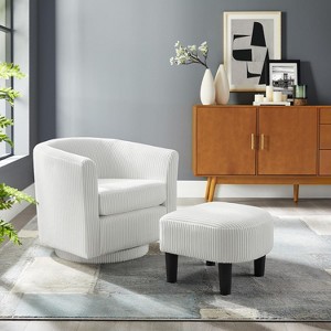 Swivel Accent Chair with Ottoman, Corduroy Upholstered Barrel Chairs with Washable Cushion, Arm Chair Footrest Set, Reading Chair - 1 of 4