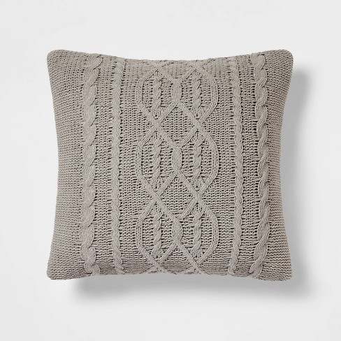 Oversized Cable Knit Chenille Square Throw Pillow Gray Threshold