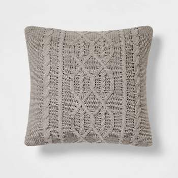 Oversized Cable Knit Chenille Square Throw Pillow Gray - Threshold™