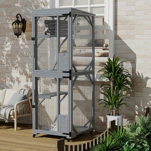 Wood Catio Outdoor Cat Enclosure, Outdoor Cat House with 4 Wheels, Wooden Cat Enclosures for Patio - 1 of 4