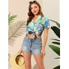 Allegra K Women's Hawaiian Floral Leaves Printed Short Sleeve Button Down Vintage Shirt - 2 of 4