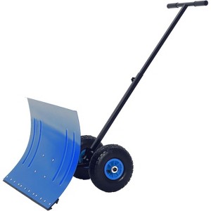 29" Wheeled Snow Shovel for Driveway Adjustable Height & 5-Angle Blade with Ergonomic Handle - 1 of 4