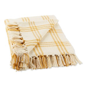 50"x60" Modern Farmhouse Plaid Throw Blanket Gold - Design Imports: Cotton Woven, Hypoallergenic, Machine Washable - 1 of 4