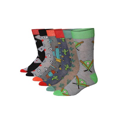 JAMES FIALLO Mens 6-Pairs Fashion Novelty All-Star Adventure Colorful Patterned Crew Dress Socks