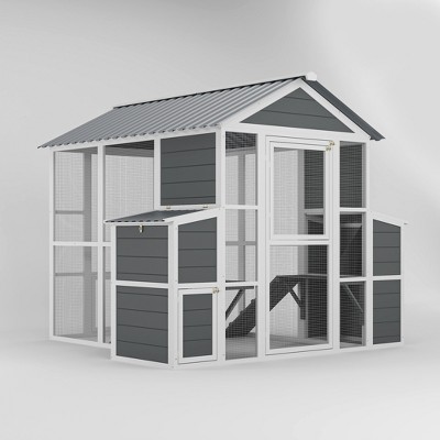 ORRD Wooden Walk-in Chicken Coop for 4-8 Chickens - 80''X82''X69'' with Nesting Boxes, Ramps, Run & Waterproof Roof