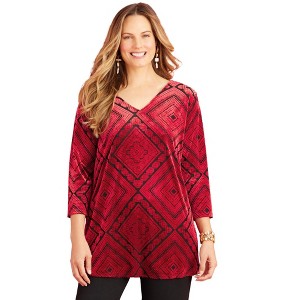 Catherines Women's Plus Size Anywear Burnout V-Neck Tunic - 1 of 4