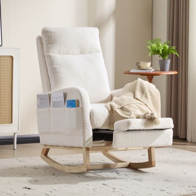NicBex Accent Rocking Chair,Teddy Nursery Glider Rocker with Side Pocket,Comfy Armchair with Extendable Footrest,Headrest for Living Room