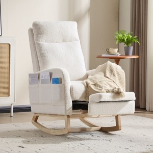 NicBex Accent Rocking Chair,Teddy Nursery Glider Rocker with Side Pocket,Comfy Armchair with Extendable Footrest,Headrest for Living Room - 1 of 4