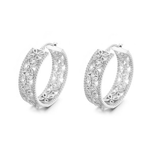 Amy and Annette 14K White Gold Filigree Flower Hoop Earring with crystals from Swarovski - 1 of 4