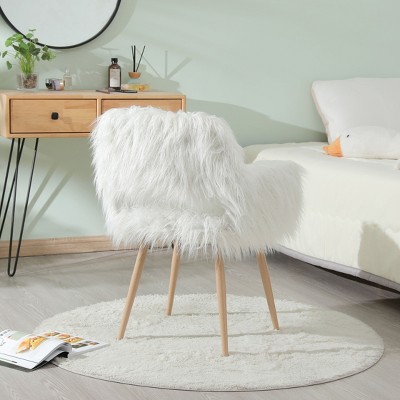 CAVINAS Faux Fur Padded Vanity Chair with Metal Legs,Accent Sitting Chair,Elegant Side Dining Chair for Restaurant,Guest Room,Vacation Home