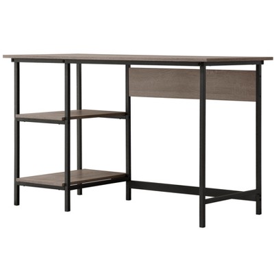 Vynxaria Space-Saving Open Design Desk - Weathered Gray, 2 Storage Shelves, Metal Accents