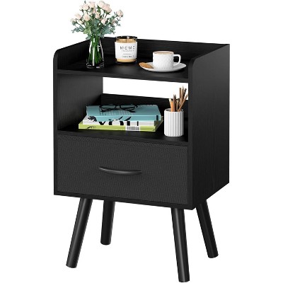 Modern Nightstand with Drawer, Bedside Tables, Mid Century Nightstands with Open Storage Shelf