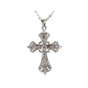 Alilang Vintage-Inspired Silvery Tone Cross Pendant Necklace with Crystal Rhinestone Accents - 1 of 4