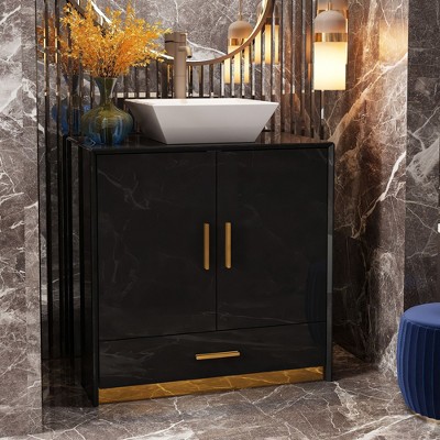 FUFU&GAGA Modern Bathroom Vanity Cabinet with Gold Handles, High-Gloss Finish