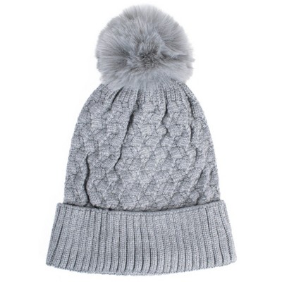 Women's Solid Color 100% polyester Cable Knit Hat with pom