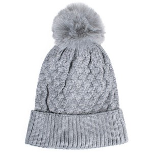 Women's Solid Color 100% polyester Cable Knit Hat with pom - 1 of 3
