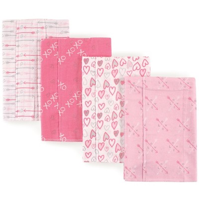 Luvable Friends Baby Girl Cotton Flannel Burp Cloths 4pk, Love, One Size