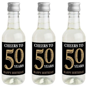 Big Dot of Happiness Adult 50th Birthday - Gold - Mini Wine & Champagne Bottle Label Stickers - Birthday Party Favor Gift for Women & Men - Set of 16 - 1 of 4