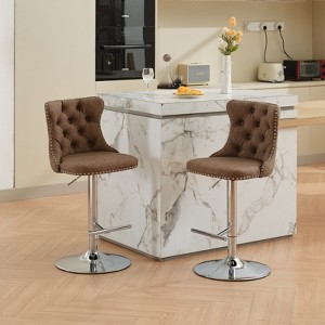 Swivel Velvet Barstools, Modern Upholstered Chrome base Bar Stools with Backs Comfortable Tufted for Home Pub and Kitchen Island-Set of 2 - 1 of 4