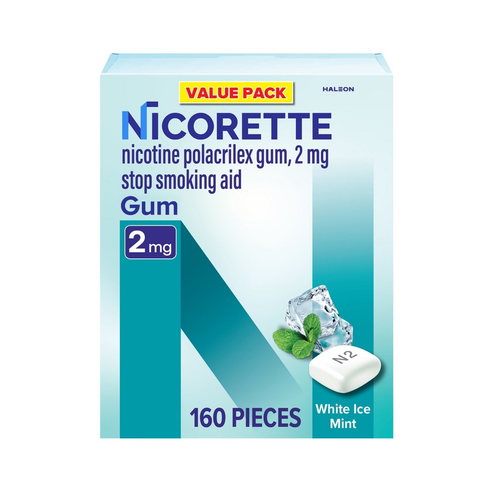 Nicorette 2mg Stop Smoking Aid Nicotine Gum - White Ice Mint - 160ct