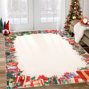 Indoor Christmas Rug Washable Soft Non Slip Holiday Decorative Throw Carpet for Living Room - 1 of 4
