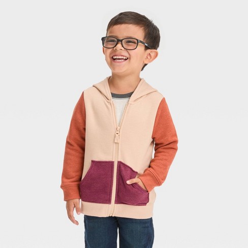 Toddler Boys Fleece Zip Up Hoodie Sweatshirt Cat Jack Beige 12M