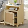 Zeus & Ruta Farmhouse Nightstand Set of 2 with Charging Station, Rattan Door & Adjustable Shelf for Bedroom, Natural Oak - 3 of 4