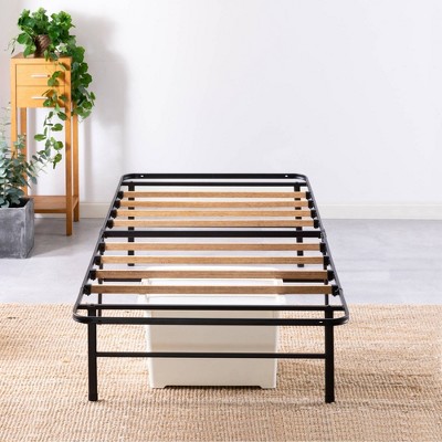 Twin Black Metal Bed Frame with Bamboo Slats